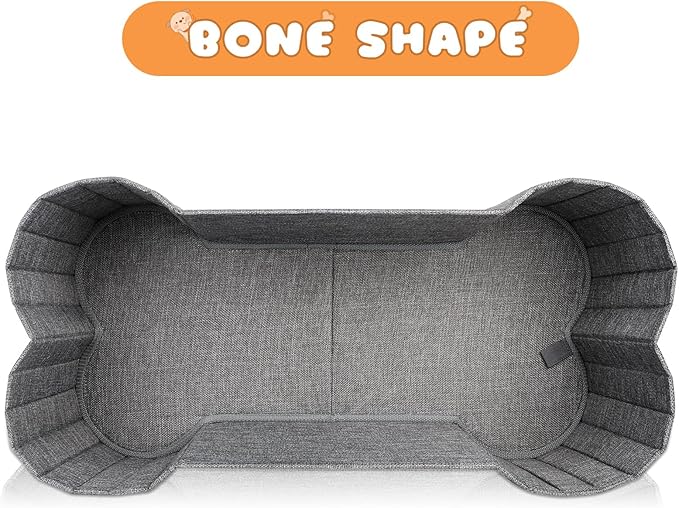 Lukeline Large Dog Toy Basket, Bone Shape Dog Toy Storage Box, Foldable Fabric Storage Bin for Pet toys and Pet Supplies, 26.4 * 12.6 * 9.5 Inches (1 Pack-Grey)