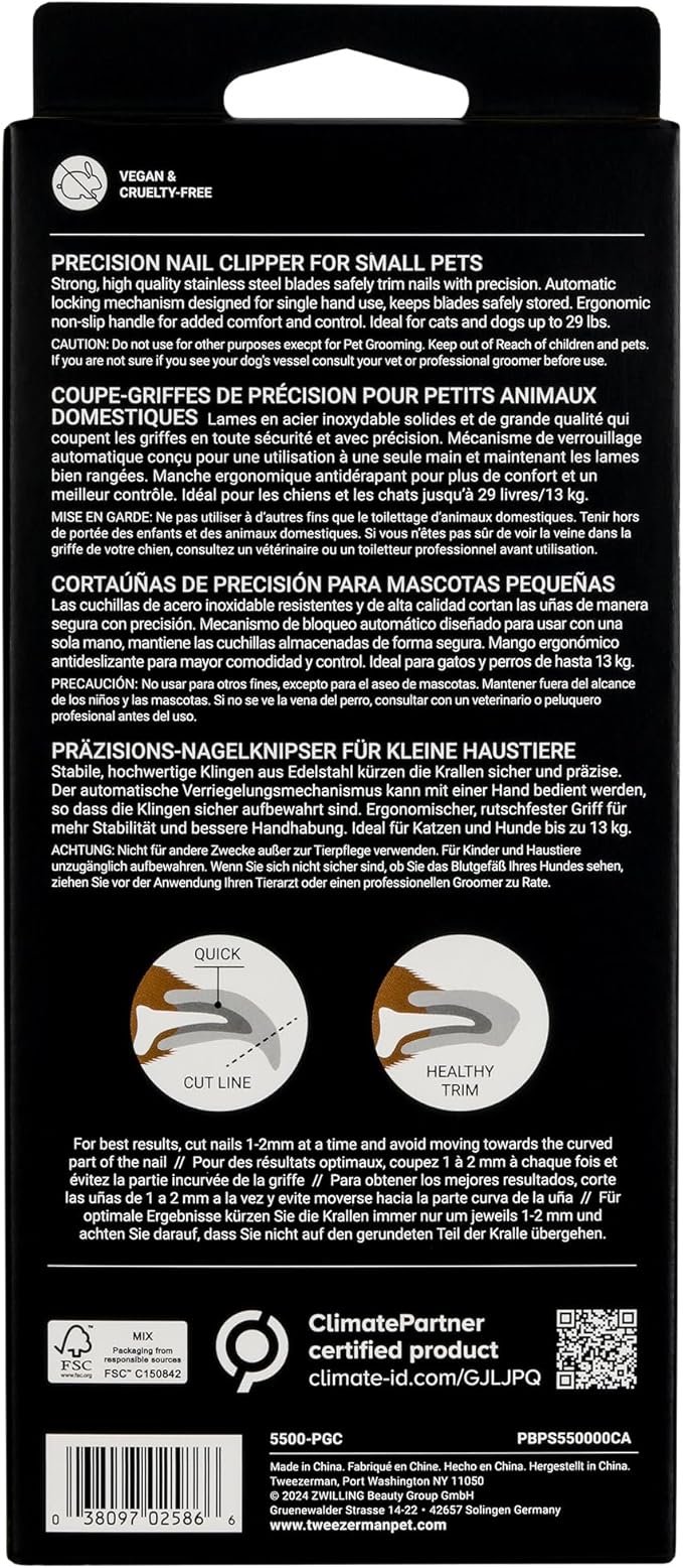 Tweezerman Small Nail Clippers for Dogs & Cats, Manual Professional Dog & Cat Nail Trimmer with Ergonomic Handle