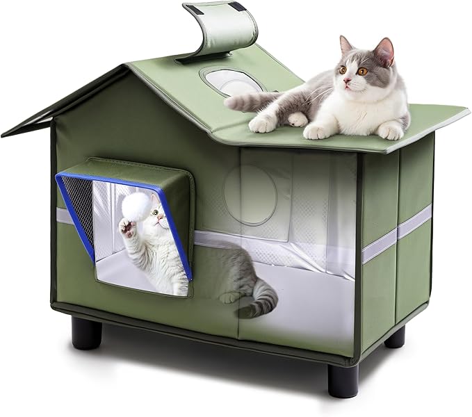 Outdoor Cat House, Large Cat House Shelter Weatherproof with Escape Door, Foldable and Portable Design for Easy Storage, Spacious Indoor Outdoor Use for Stray and Feral Cats