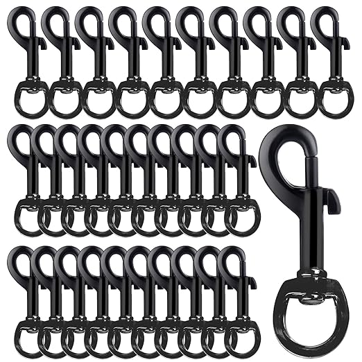 Swivel Trigger Snap Hooks, Heavy Duty 2.75" Dog Leash Clip, 30Pack Rust-Resistant Smooth Single Ended Flag Clips for Flagpole Rope, Keychain, Camera Strap Linking, Pet Leash (Black)