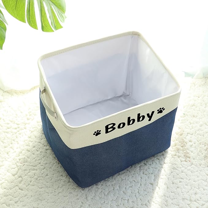 PET ARTIST Collapsible Dog Toy Storage Basket Bin with Personalized Pet's Name - Rectangular Storage Box Chest Organizer for Toys, Clothing, Apparel & Accessories