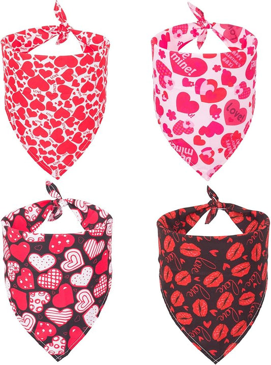 ADOGGYGO 4 Pack Valentine Dog Bandana Triangle Pet Scarf Red Pink Heart Pattern Valentine Bandanas for Large and Extra Large Dogs Pets (X-Large)