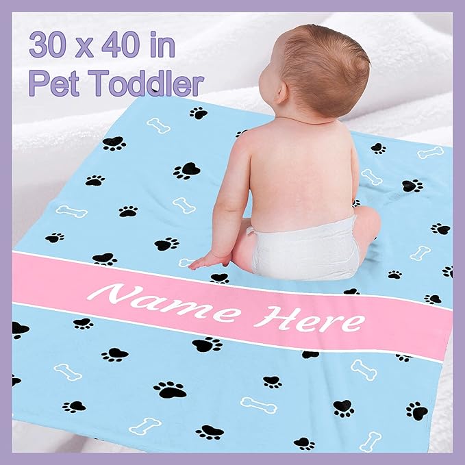 Custom Pet Name Personalized Dog Blanket - Customized Puppy Gift for Dog Lovers Mom Dad - Cute Paw Prints Soft Flannel Throw for Bed Sofa Travel - Extra Large 120"x90"