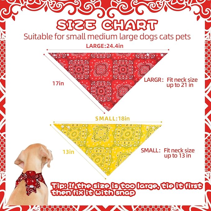 PAWCHIE Dog Bandanas Small Reversible Styles Pet Triangle Scarf Bibs - Adjustable with Two Snaps - Kerchief Set Accessories for Dogs, Puppy, Cats Red