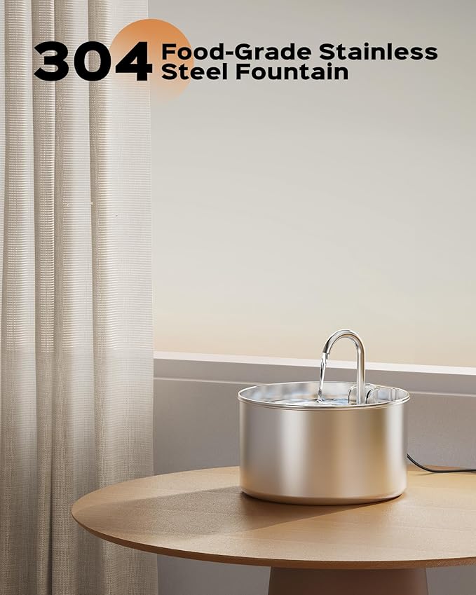 Cat Water Fountain: Stainless Steel Pet Water Fountains Indoor Metal Automatic Cat/Dog Waterer Bowls Faucet Bottle Watering Pets 24/7 Running Water Dispenser for Drinking