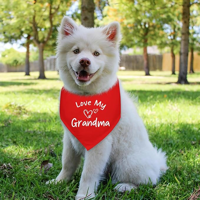 Love My Grandma Bandana Funny Cute Dog Bandana Mothers Day Birthday Christmas Photo Prop Pet Scarf Accessories for Pet Dogs Lovers Dog Mom Gifts - Red