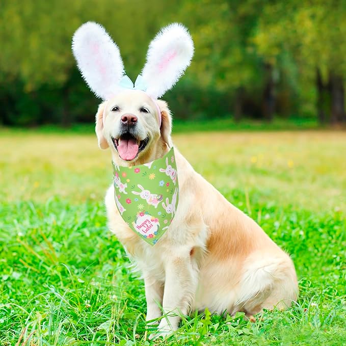 ADOGGYGO 4 Pack Easter Dog Bandana Triangle Dog Scarf Rabbit Easter Egg Pattern Pet Bandana for Large and X-Large Dogs Pets (X-Large)