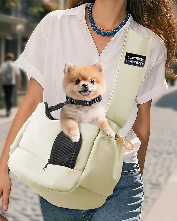 Dog Carrier Sling for Small Dogs & Cats Hand-Free Puppy Sling Purses with Storage Bag and Adjustable Shoulder Strap, Pet Sling Carrier Up to 8.8 Lbs (Yellow)