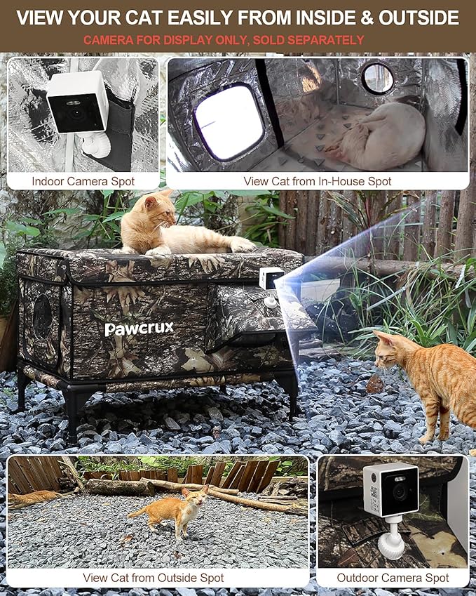 Weatherproof Heated Cat House for Outdoor in Winter, Heated Cat Bed Kitty Shelter with Cat Heating Pad, Insulated & Safe Escape Door, Warm House for Outside Stray Cat(Leaf Color, 12.6"x16.5"x16.9")
