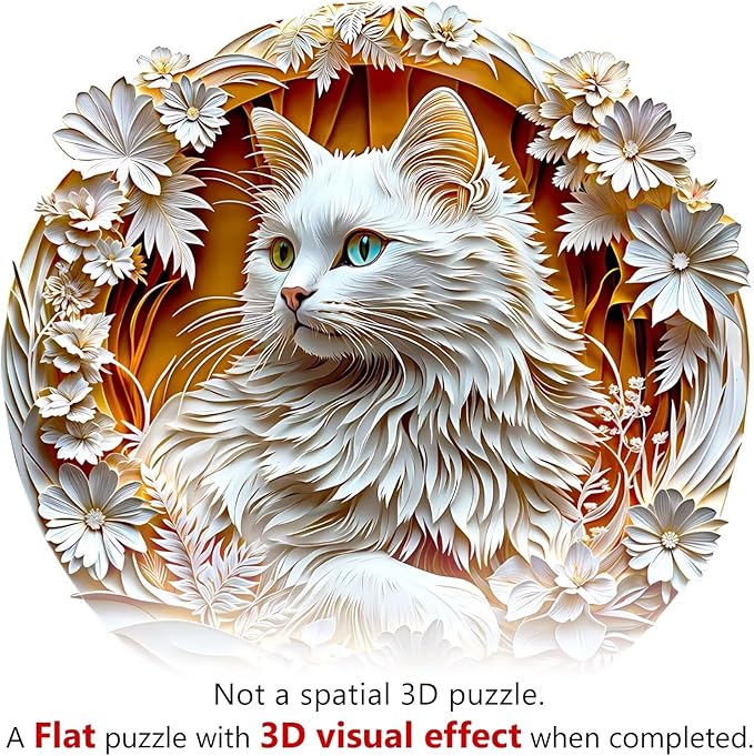 Wooden Puzzles Adults, 3D Cute Cat Wooden Puzzles 200 Pieces, Unique Animal Shaped Wood Challenging Jigsaw Puzzles Gifts for Adults, 11.4x11.4in