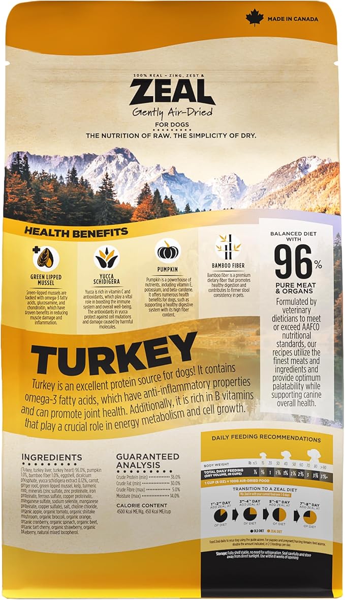 ZEAL Canada Air-Dried Turkey Recipe for Dogs - High Protein, Natural Superfoods, Nutrient Rich, No Fillers, Grain Free, Complete & Balanced (Turkey, 5.5lb)