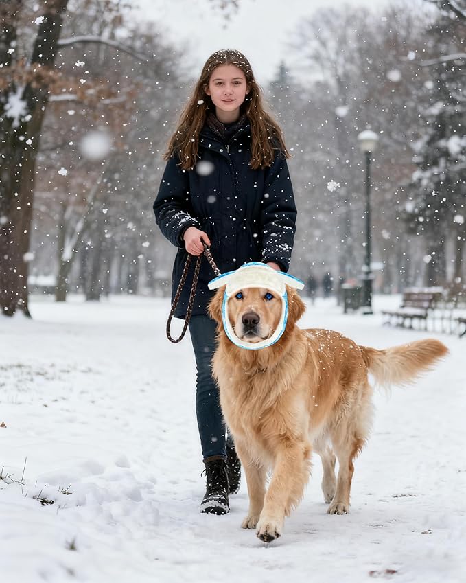 PET SHOW Dog Trapper Hat Winter Hat for Medium Large Dogs Warm Fleece Aviator Hats with Ear Flaps Adjustable Outdoor Boy Pet Pilot Costume Cap L-Blue Paw/with Ear Holes