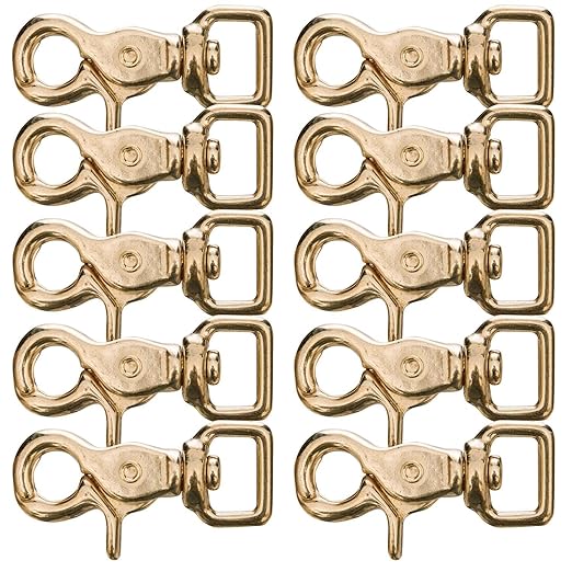 Jeffers Solid Brass Trigger Snap with Square Swivel Eye – Heavy Duty Zinc Plated Clip for Tack, Dog Leash, Rope, Horse Tack, Farm, Pet, Backpack, Hardware, Home Use - Brass A, 5/8" - 10 Pack