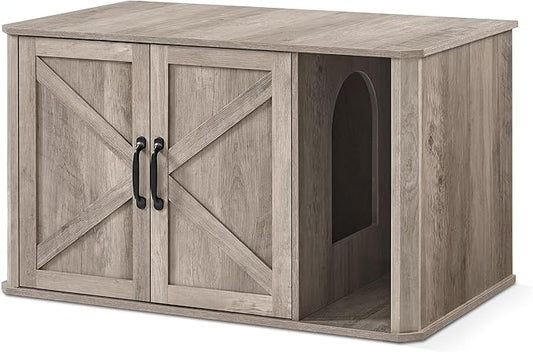 Feandrea Litter Box Enclosure, Modern Cat Litter Box Furniture Hidden, Front Entry, Double Doors, Handles, Cat House, Side End Table, 33.5 x 19 x 19.5 Inches, Heather Greige UPCL012G01