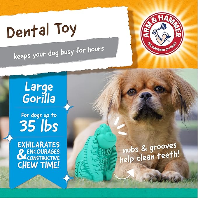 Arm & Hammer for Pets Super Treadz Gorilla Dental Chew Toy for Dogs - Dog Dental Toys Reduce Plaque & Tartar Buildup Without Brushing - Safe for Dogs up to 35 Lbs (Pack of 12)