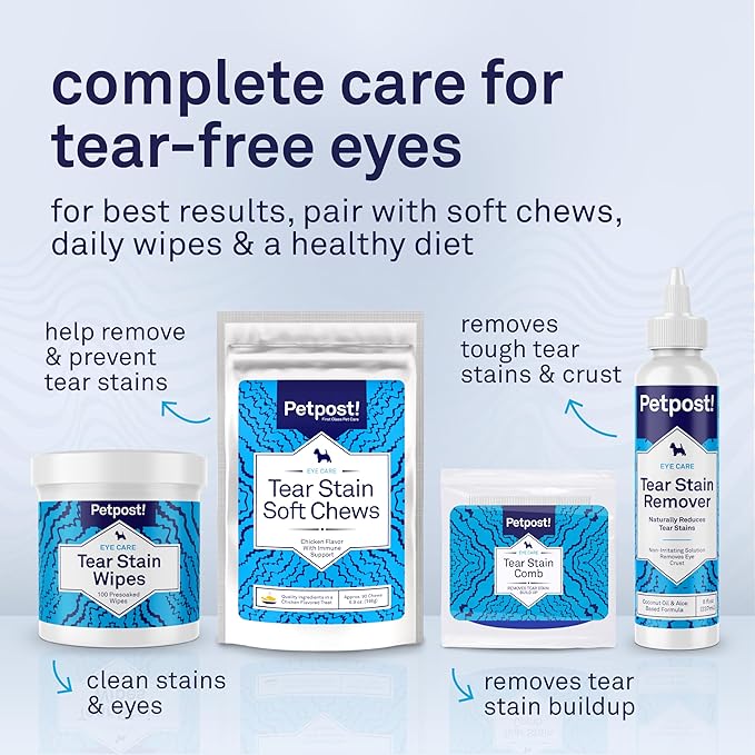 Petpost Tear Stain Remover Wipes for Dogs | 100 Count Gentle Eye Wipes with Juniper Berry & Coconut | Dog Face Wipes for Tear Stains & Eye Discharge | Soft Cotton Pads, Bleach Free