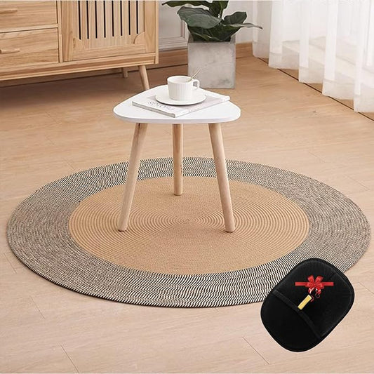 Cotton Rope Area Rug for Cats, Washable Round Vintage Reversible Woven Tassel Rug, Large Natural Premium Cotton Rope Cat Scratching Mat, Easy to Clean (Coffee, 47inch)