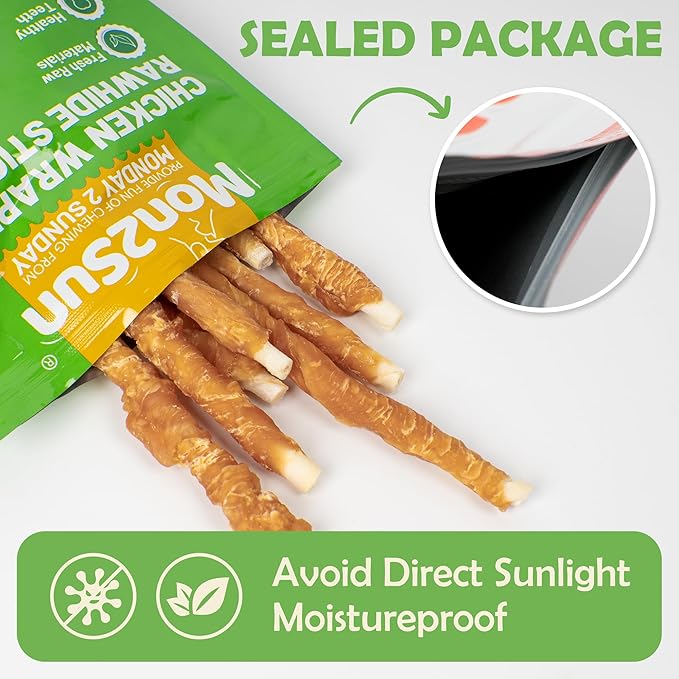 MON2SUN Dog Treats, Rawhide Twist Chicken Hide Sticks, Suitable for Puppy and Small Dogs, 5 Inch (Chicken, 14.11 oz)