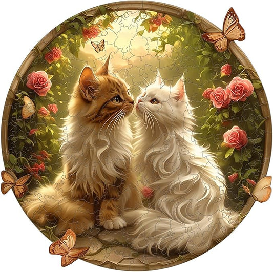 Wooden Puzzle - Couple Cat Wood Puzzles Adult - Unique Animal Shape Wood Jigsaw Puzzles - Birthday Gifts for Cat Puzzle Lovers, Family (11.4 * 11.3in-200 Pieces)