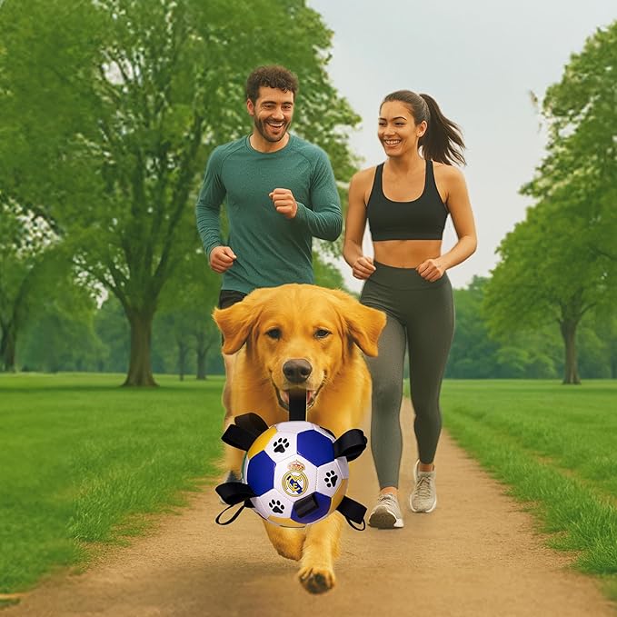 ProBall Pets Interactive Dog Soccer Ball with Grab Tabs - Floats on Water, Fetch & Training Toy for Small Medium Dogs, Herding Breeds - Waterproof Non-Toxic - 6" Real Madrid