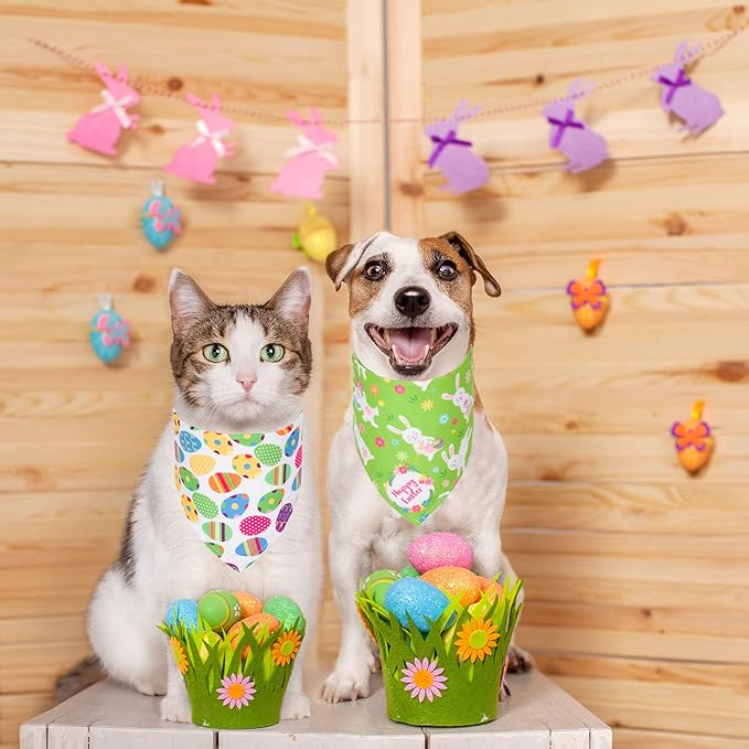 ADOGGYGO 4 Pack Easter Dog Bandana Triangle Dog Scarf Rabbit Easter Egg Pattern Pet Bandana for Small Dogs Pets (Small)