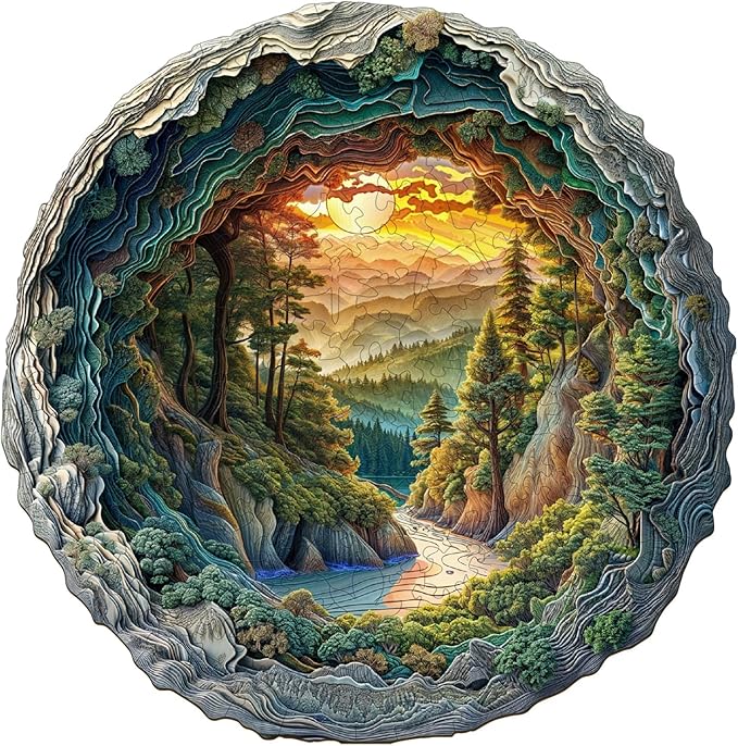 Wooden Puzzle for Adults-3D Vision Effect Cave Forest Wooden Puzzle Unique Shape Advanced Wooden Jigsaw Puzzle for Adult, Wood Puzzles,Challenge Wooden Jigsaw Puzzle (11.4 * 11.3in-200pcs)