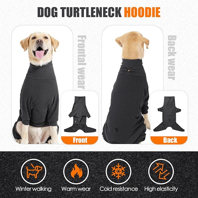 Warm Fleece Dog Sweater with Turtleneck & Leash Hole, Long Sleeve Winter Pullover Jumpsuit for Large Dogs – Cold Weather Indoor/Outdoor Apparel (Dark Gray, XXX-Large)