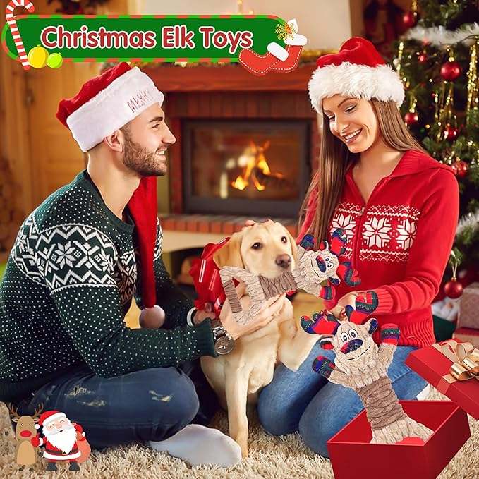 Christmas Dog Toys, Plush Squeaky Dog Toy with Crinkle Paper, Cute Christmas Puppy Toys with Cotton, Durable Interactive Dog Chew Toys for Puppy Small Medium Large Breed