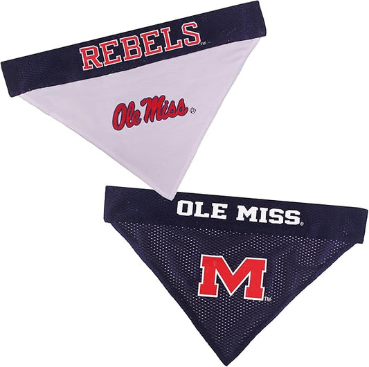 Pets First Collegiate Pet Accessories, Reversible Bandana, Mississippi Ole Miss Rebels, Small/Medium