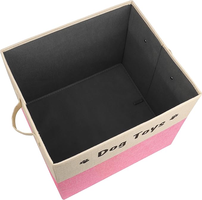 PET ARTIST Large Dog Toy Basket, Foldable Dog Toy Bin Box for Living Roon Area, Collapsible Storage Baskets with Comfortable Handles for Pet Coat,Accessories, Pink, 15"x13"x12"