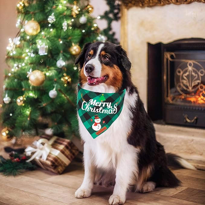 ADOGGYGO 2 Pack Dog Bandana Christmas Classic Plaid Pet Scarf Triangle Bibs Kerchief Merry Christmas Santa Snowman Bandana for Large X-Large Dogs Pets (X-Large)