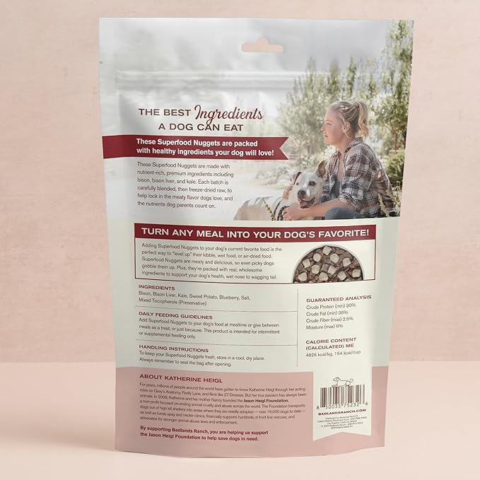 BADLANDS RANCH Superfood Nuggets – Freeze-Dried Raw Dog Treat & Food Topper, Nutrient-Dense Bison & Kale Formula, No Artificial Additives, 8oz Bags (4-Pack Bundle)