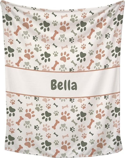 Prints Next Day – Custom 50" x 60" Plush Pet Lightweight Blanket Personalized with Pet Lightweight's Name - Paw Pattern - Gift for Dog Owners - Printed in America
