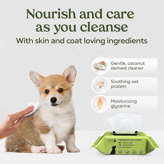 Pawfume Dog Wipes 2 x 100 Count, Pet Wipes – Hypoallergenic & Gentle Dog Wipes for Eyes, Face, Butt, and Paws – Cleaning & Deodorizing, Grooming Tear Stain Wipes for Puppy, Adult Dogs & Cats