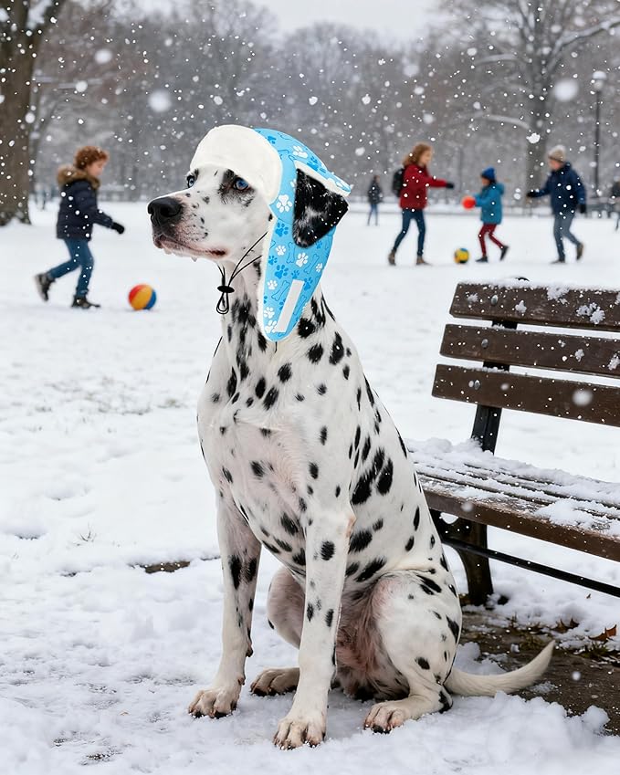 PET SHOW Dog Trapper Hat Winter Hat for Medium Large Dogs Warm Fleece Aviator Hats with Ear Flaps Adjustable Outdoor Boy Pet Pilot Costume Cap L-Blue Paw/with Ear Holes