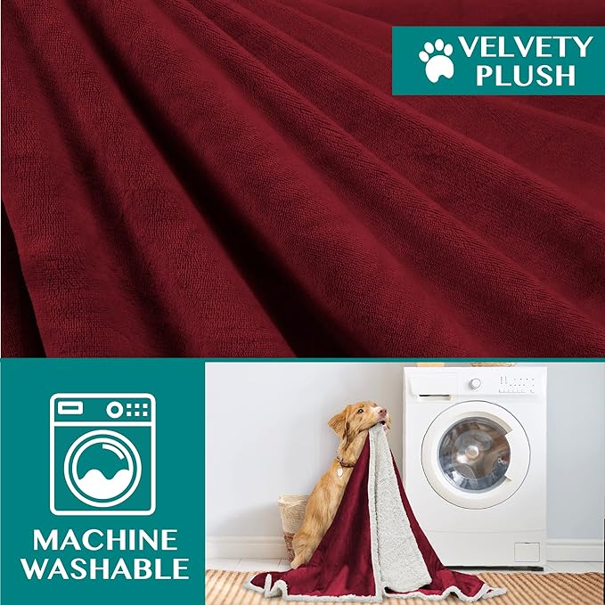 PetAmi Dog Blanket for Medium Large Dogs, Pet Bed Blanket Cat Puppy Kitten, Fleece Furniture Couch Cover Protector Sofa Car, Soft Sherpa Dog Throw Plush Reversible Washable, 40x60 Maroon Red