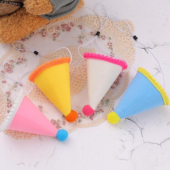 Dog Birthday Hat Set for Small Medium Dogs Cat Puppies, Mini Party Hat with Adjustable Headbands, Cute Pet Hat with Pompons for Birthday Christmas Party Decoration Accessories (Small 3.5 inch 20pcs)