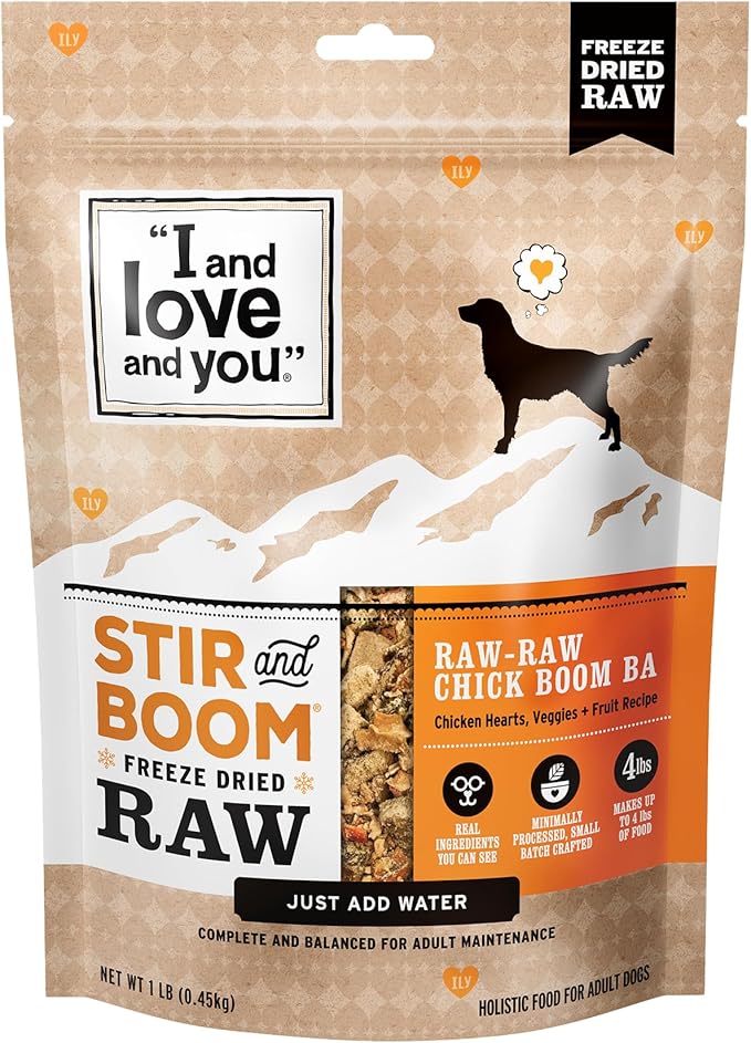 I AND LOVE AND YOU Stir and Boom Dehydrated Freeze Dried Raw Dog Food - Chicken - Grain Free, Real Meat, No Fillers, 1lb Bag