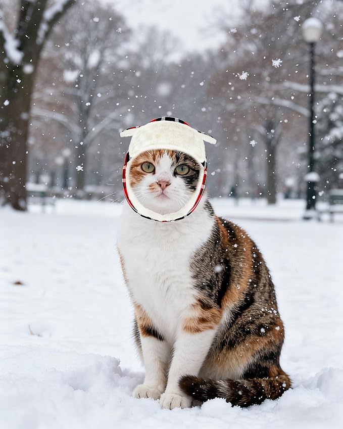 PET SHOW Dog Trapper Hat Winter Hat for Extra Small Dogs Cats Christmas Warm Fleece Aviator Hats with Ear Flaps Adjustable Outdoor Boy Puppy Pet Pilot Costume Cap XS-Red Plaid/with Ear Holes