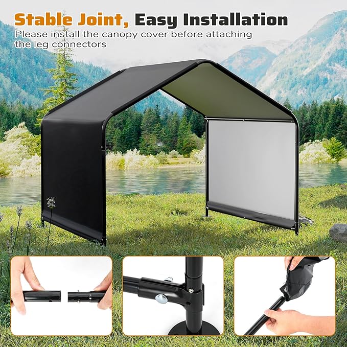 Giantex Outdoor Dog Shade Shelter Canopy, 4'x 4'x 3.2' Waterproof Pet Tent with PU Coating, Ground Stakes, Portable Sun & Rain Protection Canopy for Large Dogs Cats Outside, Black