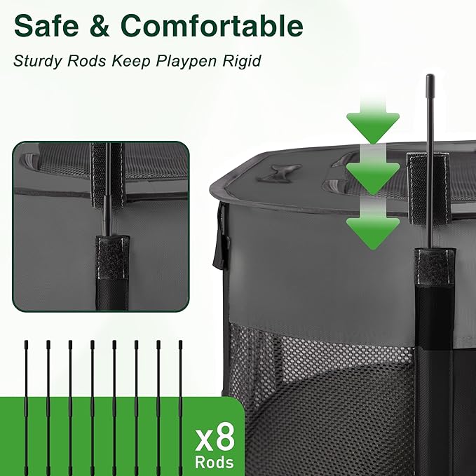 Love's cabin Pet Puppy Dog Playpen, Large Dog Tent Crates Cage Indoor/Outdoor, Portable Exercise Playpen for Dog and Cat, Foldable Pop Up Dog Kennel Playpen with Carring Case (L, Grey)