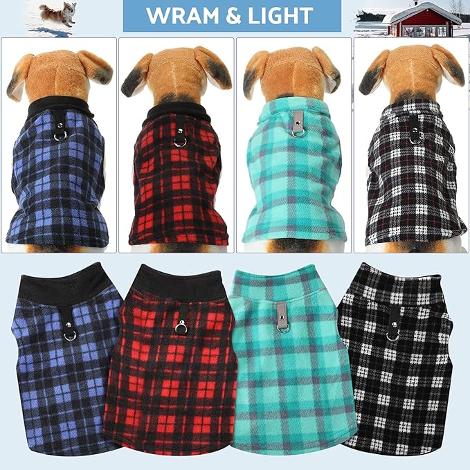 Weewooday 4 Pieces Winter Fabric Dog Sweaters with Leash Ring Soft Fleece Vest Pullover Pet Jacket Warm Dog Clothes Coats for Pet Puppy Cats Chihuahua(XL (Neck:15.7-17” Chest:20.9-21.7”))