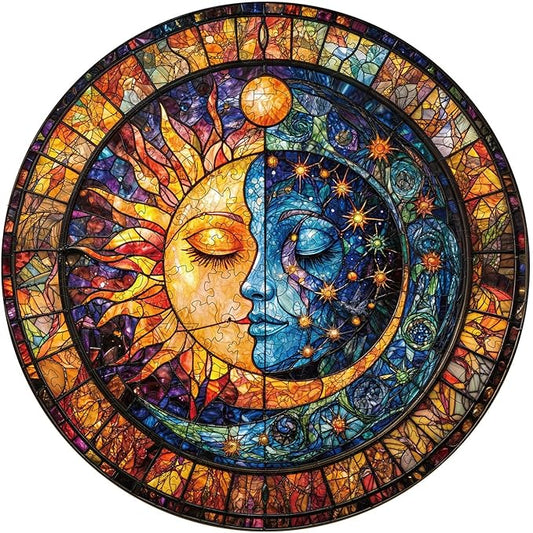 Jigfoxy Wooden Puzzle for Adults, Sun and Moon Jigsaw Puzzles for Adult, Unique Animal Shape Wood Cut Puzzles, Christmas Thanksgiving Gifts for Friends Family (L-13.4 * 13.4in-275pcs)