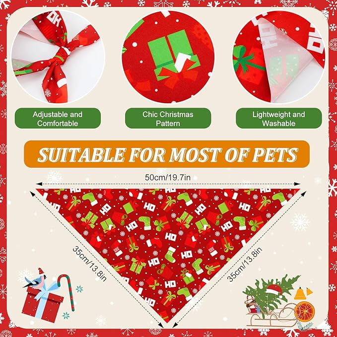 Abbylike 50 Pieces Christmas Dog Bandanas Bulk Xmas Bandanas for Dogs Triangle Kerchief Bibs Scarf Set for Christmas Pet Costume Accessories Decoration (19.7 x 13.8 x 13.8'')