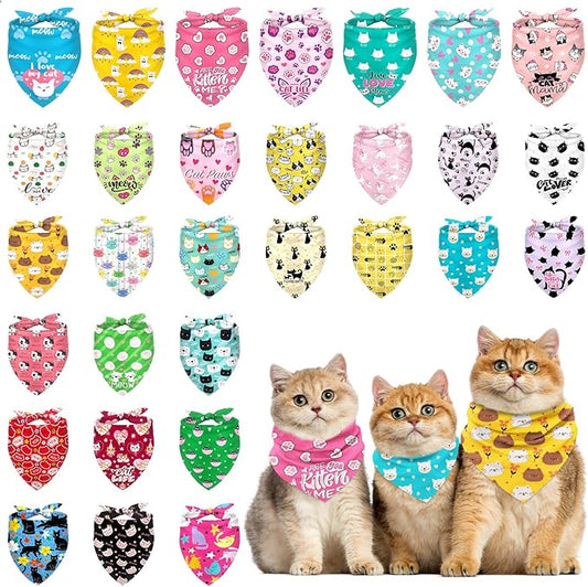 30 Pcs Dog Bandanas Bulk, Summer Pet Bandanas Bulk, Cute Kitty Pattern Dog & Cat Bandanas for Small Pets, Breathable Washable Triangle Scarves for Pet Grooming, Gifts, Parties