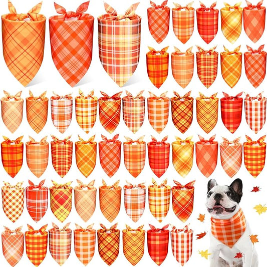 Abbylike 50 Pcs Thanksgiving Dog Bandanas Bulk Plaid Bandanas for Dogs Triangle Kerchief Bib Scarf for Pets Fall Costume Photo Props Accessories Pet Shops Groomers, 25 Styles (31.5 x 21.7 x 21.7)