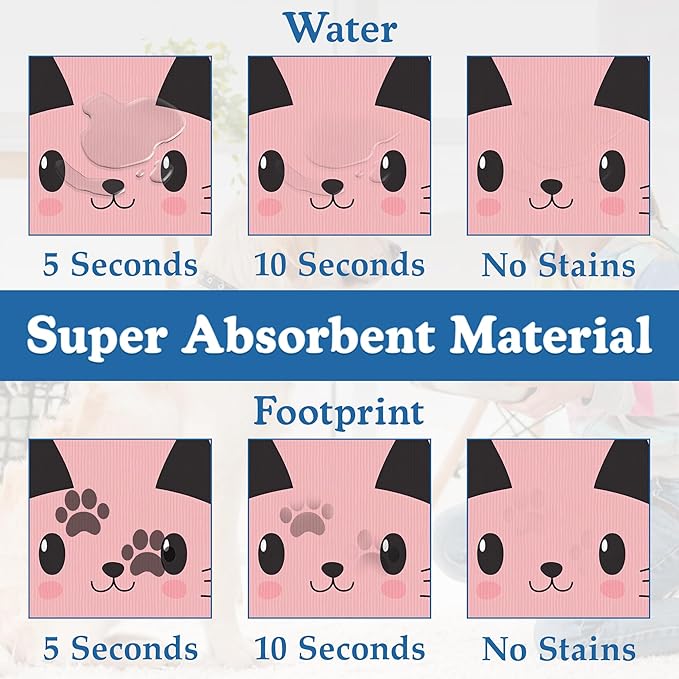 Pink Cat Meow Dog Food Mat–Absorbent Quick Dry Feeding Placemat for Food and Water Bowls, Non Slip Rubber Backing, Waterproof Pet Supplies for Mess-Free Eating 16"x24"