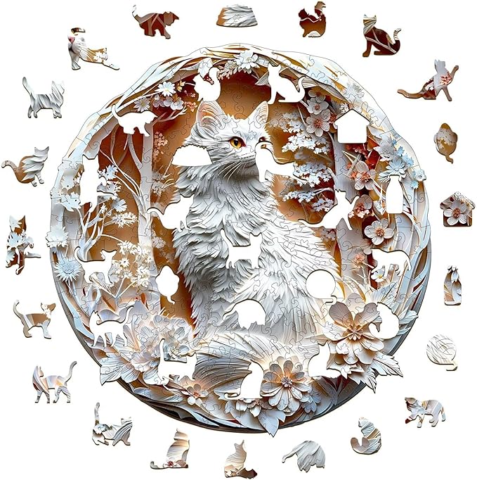 Wooden Puzzles Adults, 3D Cats Wooden Puzzles 200 Pieces, Unique Animal Shaped Wood Challenging Jigsaw Puzzles Gifts for Adults, 11.4x11.4in