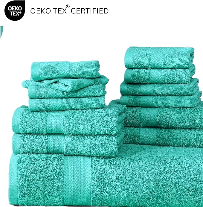 Lane Linen 100% Mercerized Cotton Luxury Bathroom Towel Set - 6 Pc - Quick Dry, Very Soft, Fluffy & Highly Absorbent - 2 Large Bath Towels, 2 Washcloths, 2 Hand Towel - Pet Friendly, Pre Shrunk - Teal