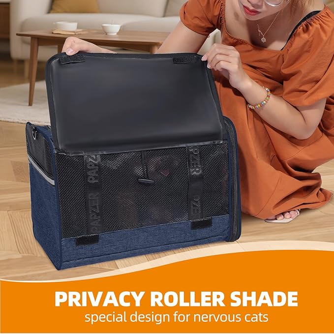 Top Load Medium Cat Carrier Privacy Curtain, American Airline Approved TSA Pet Travel Crate Suitcase Luggage Sleeve, Soft-Sided Teacup Poodle Dog Vet Bag Cage 18x11x11 Delta Under Seat Navy
